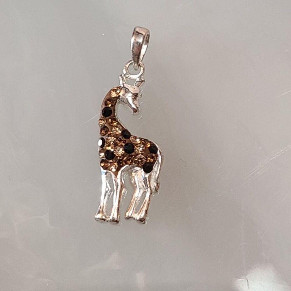 925 Sterling Silver Giraffe Pendant Amber Black Pave Fine Animal Jewelry Charm